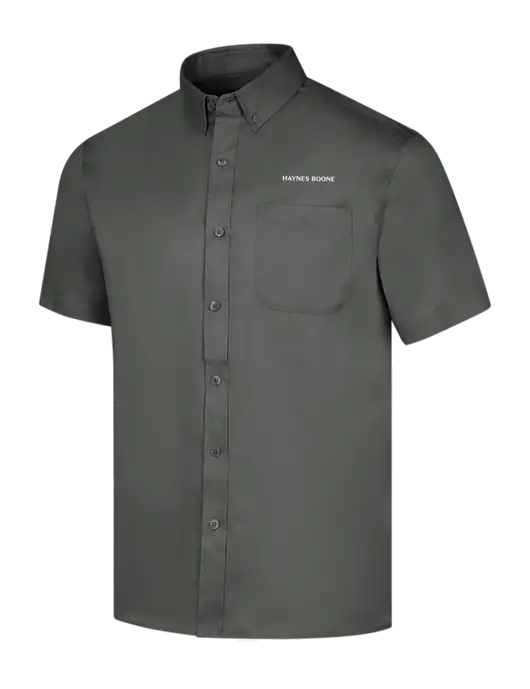 Short Sleeve Dark Grey Superpro React Twill Shirt w/Haynes & Boone Logo
