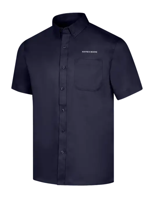 Short Sleeve Navy Superpro React Twill Shirt w/Haynes & Boone Logo