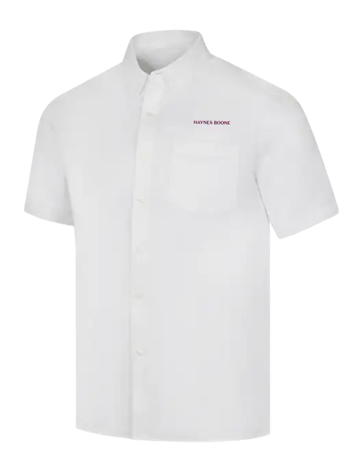 Short Sleeve White Superpro React Twill Shirt w/Haynes & Boone Logo