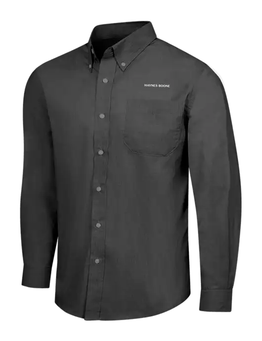 Soft Black Crosshatch Easy Care Shirt w/Haynes & Boone Logo