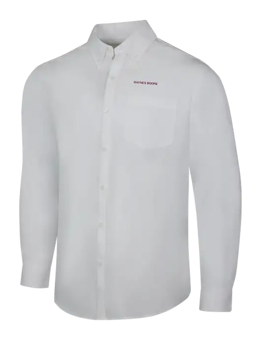 White Long Sleeve Carefree Poplin Shirt w/Haynes & Boone Logo