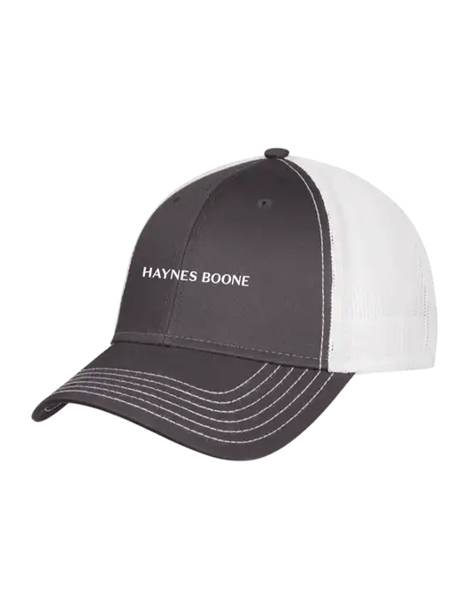 Dark Grey/White Mesh Trucker Cap Snap Back w/Haynes & Boone Logo