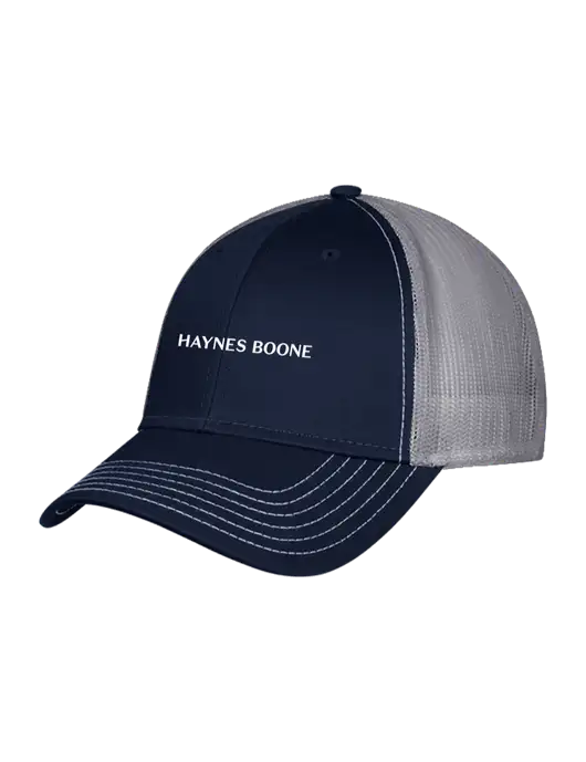 Navy & Grey Mesh Trucker Cap Snap Back w/Haynes & Boone Logo