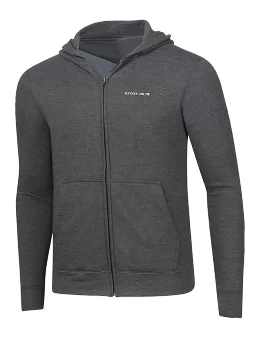 Dark Heather Grey 8.5 oz Ring Spun Zip Hooded Sweatshirt w/Haynes & Boone Logo