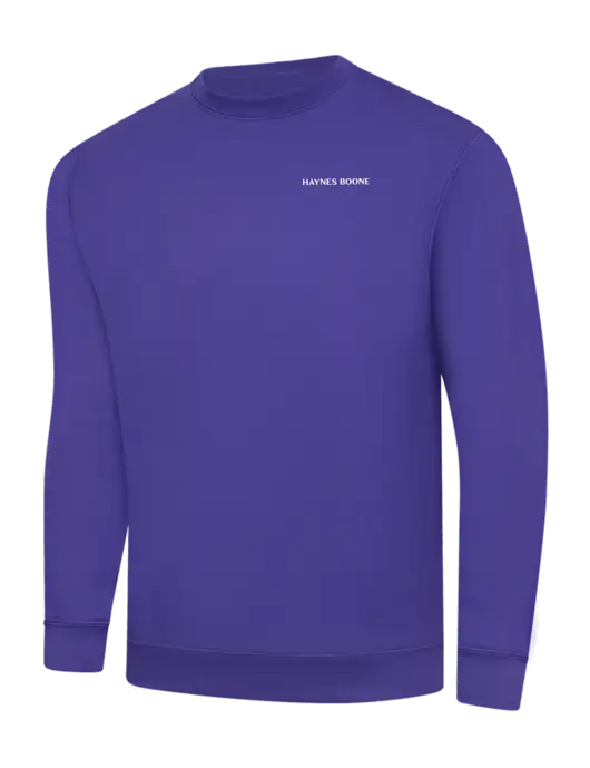 Purple 9 oz 50/50 Cotton/Poly Crew Sweatshirt w/Haynes & Boone Logo