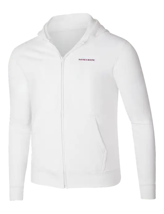 White 8.5 oz Ring Spun Zip Hooded Sweatshirt w/Haynes & Boone Logo