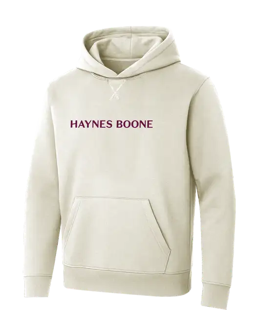 Allmade White Sand Organic French Terry Pullover Hoodie w/Haynes & Boone Logo