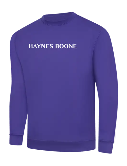 Purple 9 oz 50/50 Cotton/Poly Crew Sweatshirt w/Haynes & Boone Logo