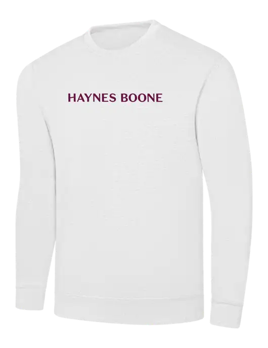 White 7.8 oz Ring Spun Crew Sweatshirt w/Haynes & Boone Logo