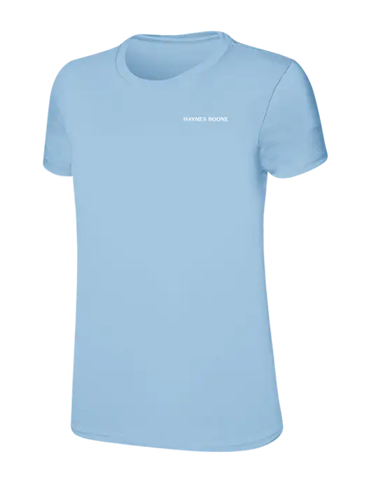 Womens Ring Spun Light Blue 4.5 oz T-Shirt w/Haynes & Boone Logo