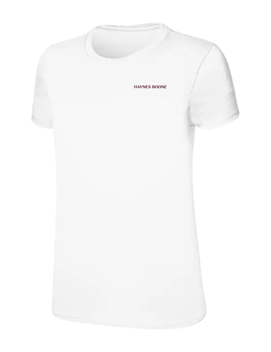 Womens Ring Spun White 4.5 oz T-Shirt w/Haynes & Boone Logo
