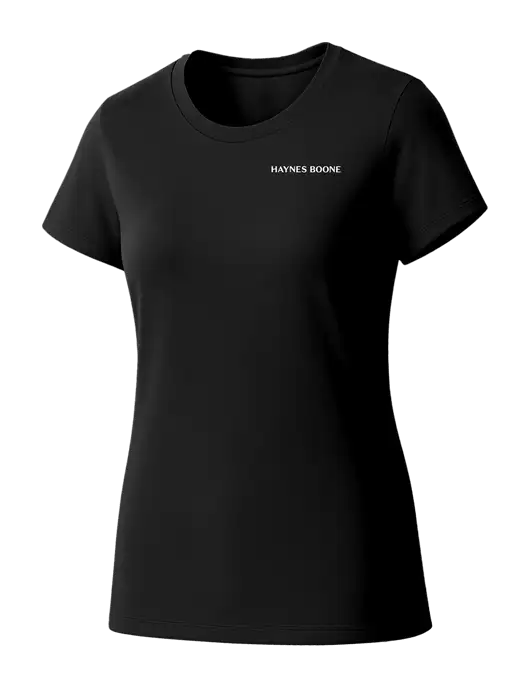 Womens Seriously Soft Black T-Shirt w/Haynes & Boone Logo
