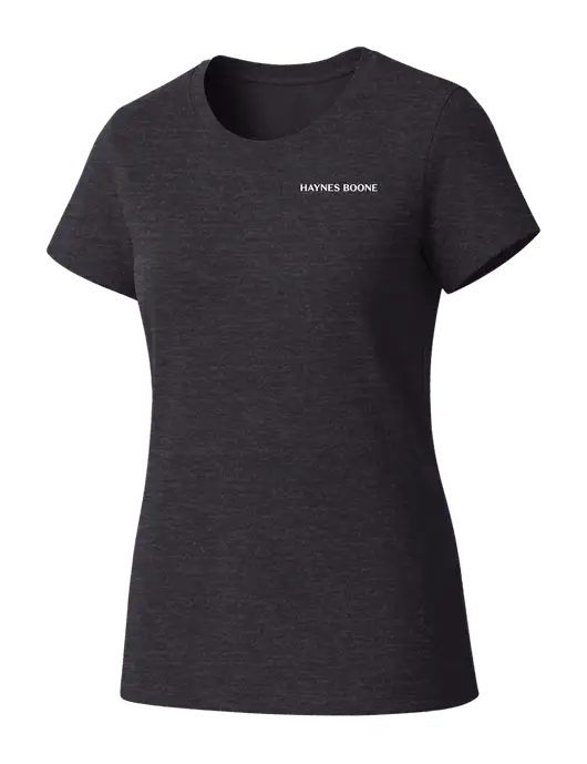 Womens Seriously Soft Heathered Charcoal T-Shirt w/Haynes & Boone Logo