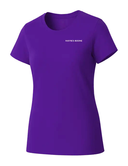Womens Seriously Soft Purple T-Shirt w/Haynes & Boone Logo