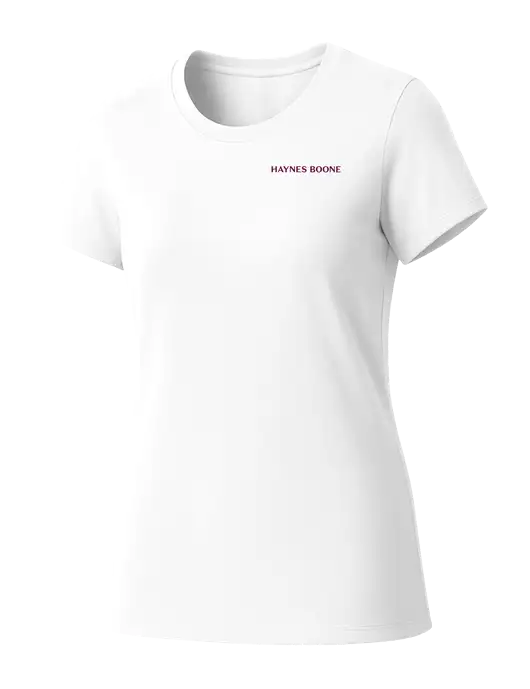 Womens Seriously Soft White T-Shirt w/Haynes & Boone Logo