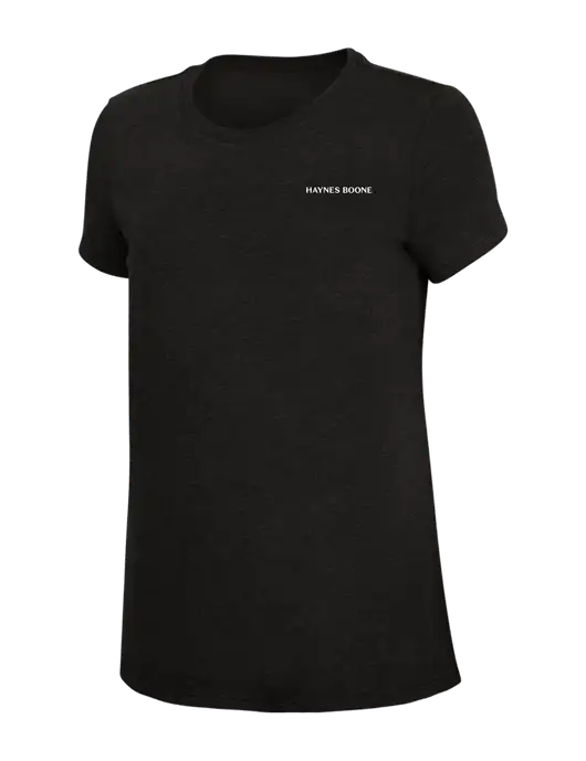 Womens Simply Soft Black 4.5oz Poly/Combed Ring Spun Cotton T-Shirt w/Haynes & Boone Logo