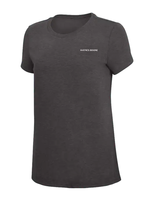 Womens Simply Soft Heather Charcoal 4.5oz  Poly/Combed Ring Spun Cotton T-Shirt w/Haynes & Boone Logo