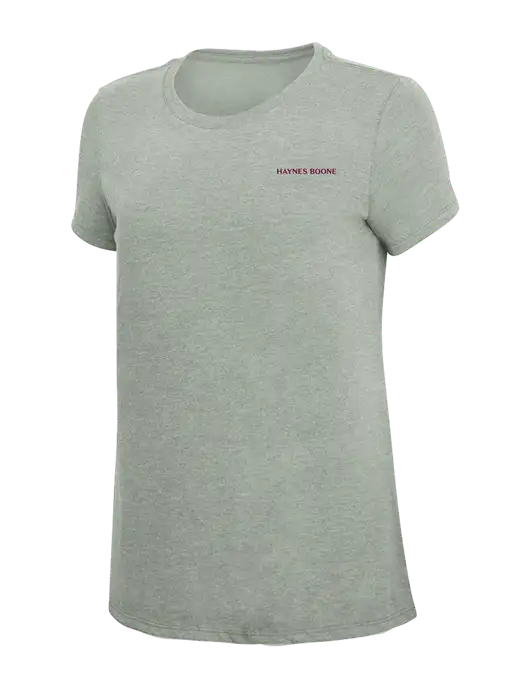Womens Simply Soft Heathered Light Grey 4.5oz Poly/Combed Ring Spun Cotton T-Shirt w/Haynes & Boone Logo