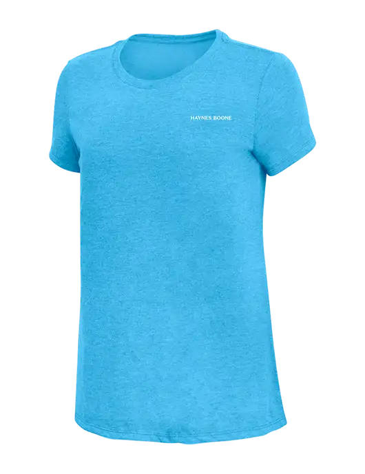 Womens Simply Soft Turquoise Frost 4.5oz  Poly/Combed Ring Spun Cotton T-Shirt w/Haynes & Boone Logo