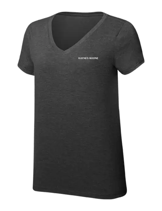 Womens Simply Soft V-Neck Black Frost 4.5oz  Poly/Combed Ring Spun Cotton T-Shirt w/Haynes & Boone Logo