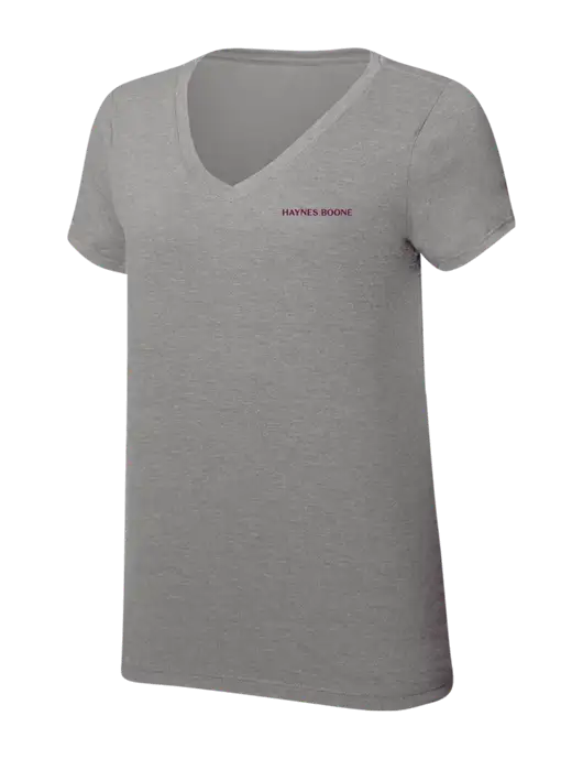 Womens Simply Soft V-Neck Grey Frost 4.5oz  Poly/Combed Ring Spun Cotton T-Shirt w/Haynes & Boone Logo