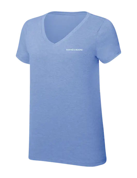 Womens Simply Soft V-Neck Maritime Frost 4.5oz  Poly/Combed Ring Spun Cotton T-Shirt w/Haynes & Boone Logo