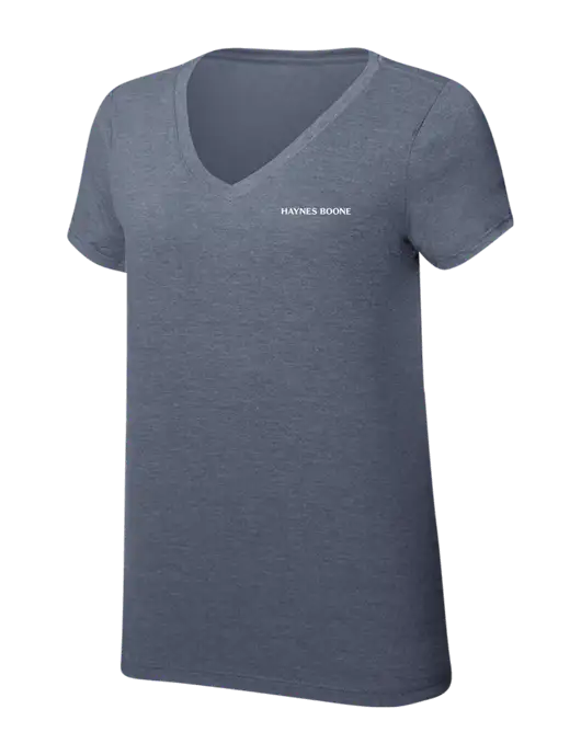 Womens Simply Soft V-Neck Navy Frost 4.5oz  Poly/Combed Ring Spun Cotton T-Shirt w/Haynes & Boone Logo
