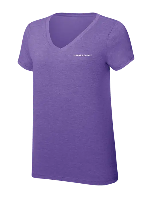 Womens Simply Soft V-Neck Purple Frost 4.5oz  Poly/Combed Ring Spun Cotton T-Shirt w/Haynes & Boone Logo