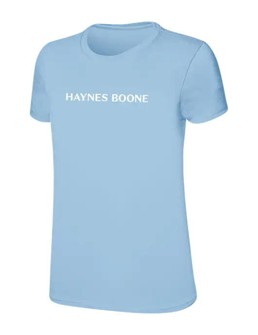 Womens Ring Spun Light Blue 4.5 oz T-Shirt w/Haynes & Boone Logo