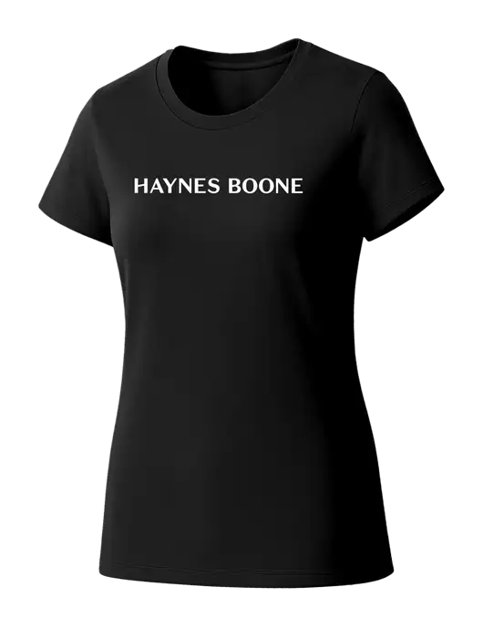 Womens Seriously Soft Black T-Shirt w/Haynes & Boone Logo