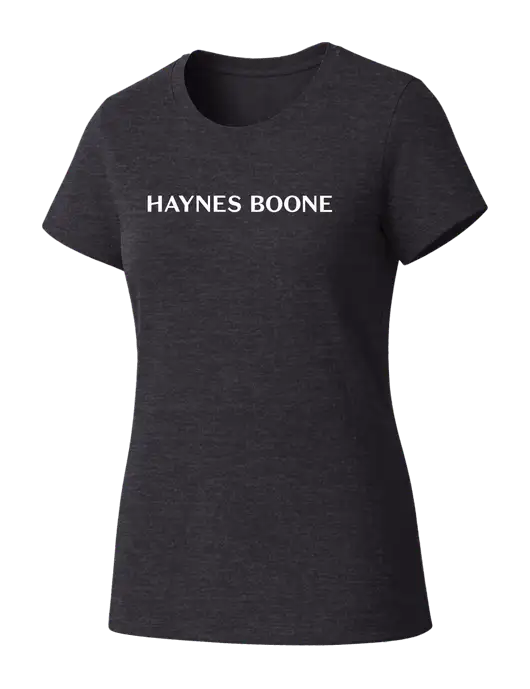 Womens Seriously Soft Heathered Charcoal T-Shirt w/Haynes & Boone Logo