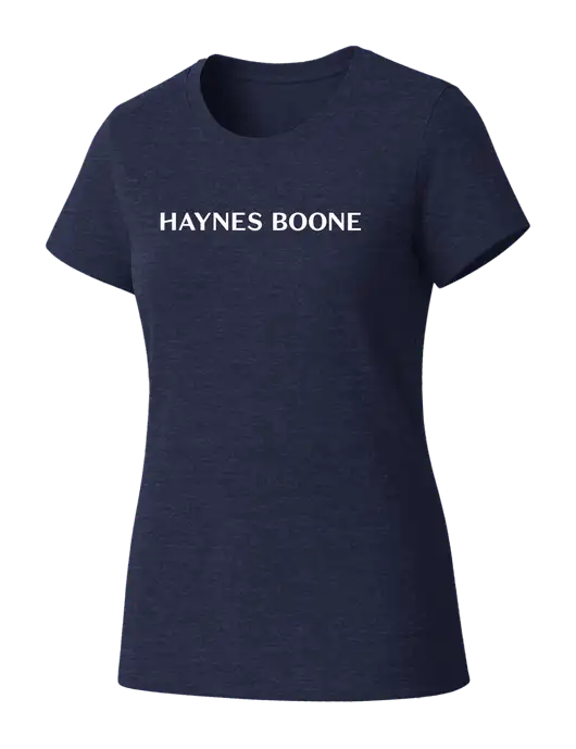 Womens Seriously Soft Heathered Navy T-Shirt w/Haynes & Boone Logo
