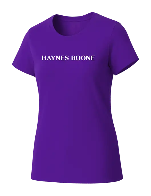 Womens Seriously Soft Purple T-Shirt w/Haynes & Boone Logo