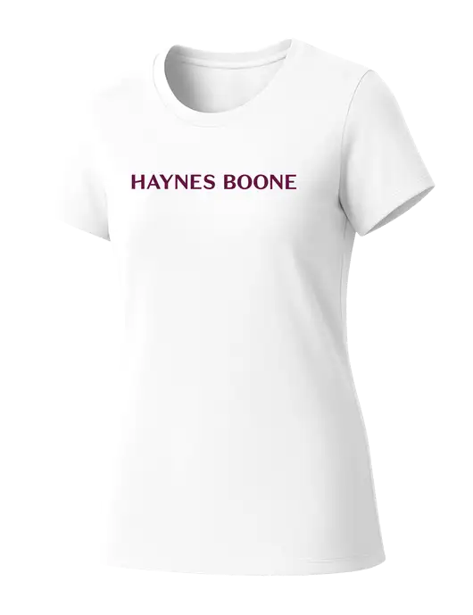 Womens Seriously Soft White T-Shirt w/Haynes & Boone Logo