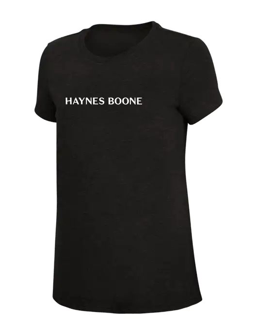 Womens Simply Soft Black 4.5oz Poly/Combed Ring Spun Cotton T-Shirt w/Haynes & Boone Logo