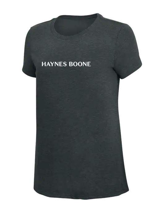 Womens Simply Soft Black Frost 4.5oz Poly/Combed Ring Spun Cotton T-Shirt w/Haynes & Boone Logo