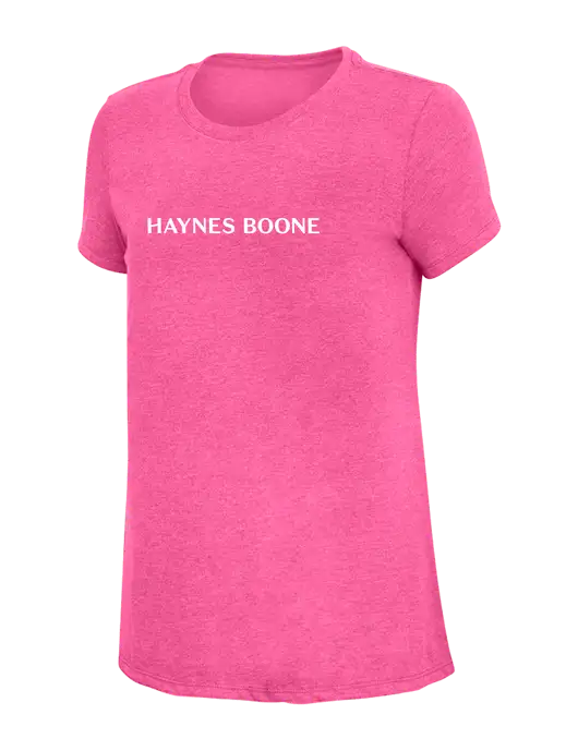 Womens Simply Soft Fuchsia Frost 4.5oz Poly/Combed Ring Spun Cotton T-Shirt w/Haynes & Boone Logo