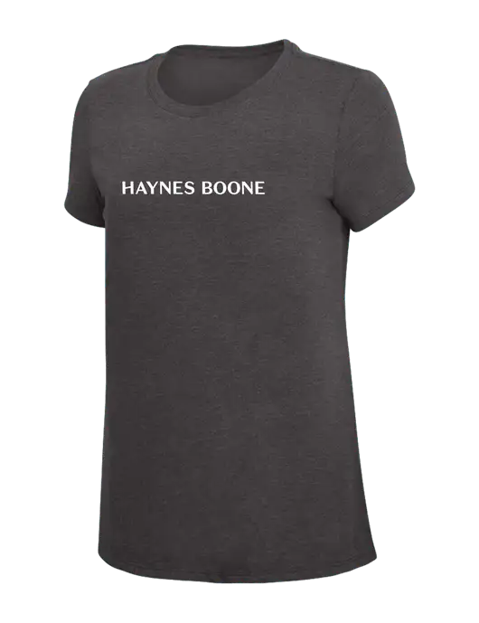 Womens Simply Soft Heather Charcoal 4.5oz  Poly/Combed Ring Spun Cotton T-Shirt w/Haynes & Boone Logo