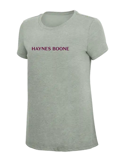 Womens Simply Soft Heathered Light Grey 4.5oz Poly/Combed Ring Spun Cotton T-Shirt w/Haynes & Boone Logo