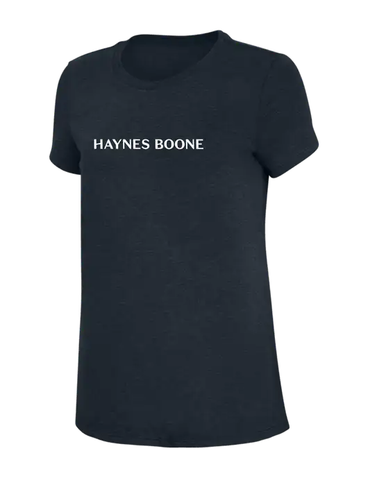 Womens Simply Soft Navy 4.5oz Poly/Combed Ring Spun Cotton T-Shirt w/Haynes & Boone Logo