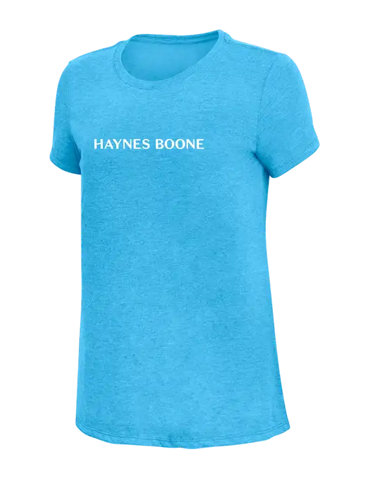 Womens Simply Soft Turquoise Frost 4.5oz  Poly/Combed Ring Spun Cotton T-Shirt w/Haynes & Boone Logo