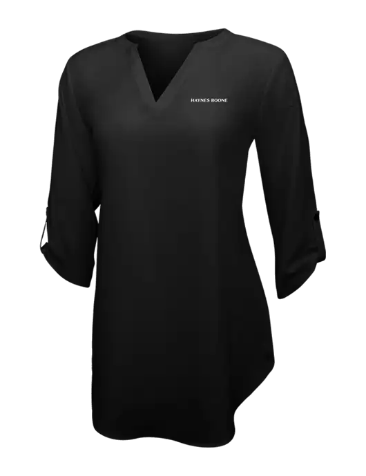 Womens Black 3/4 Sleeve Tunic Blouse w/Haynes & Boone Logo