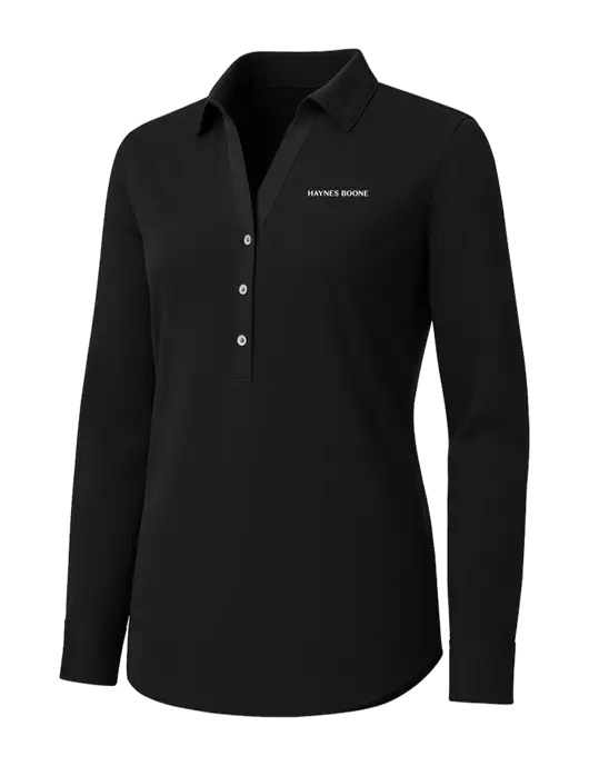 Womens Black City Stretch Shirt w/Haynes & Boone Logo