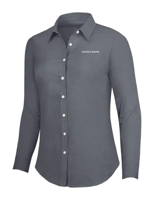 Dark Grey Womens SuperPro Oxford Shirt w/Haynes & Boone Logo