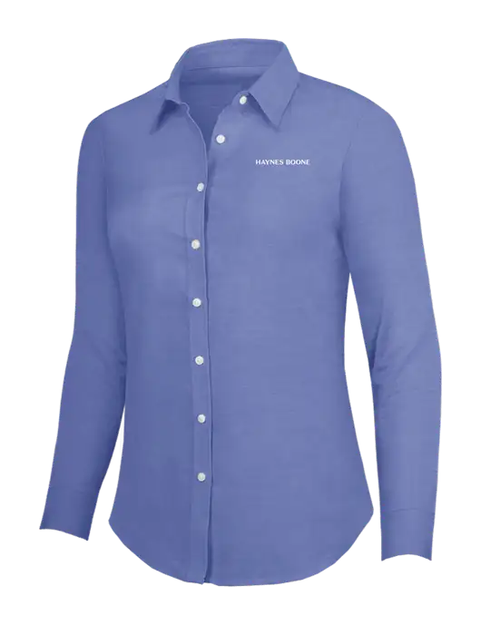 Navy Womens SuperPro Oxford Shirt w/Haynes & Boone Logo