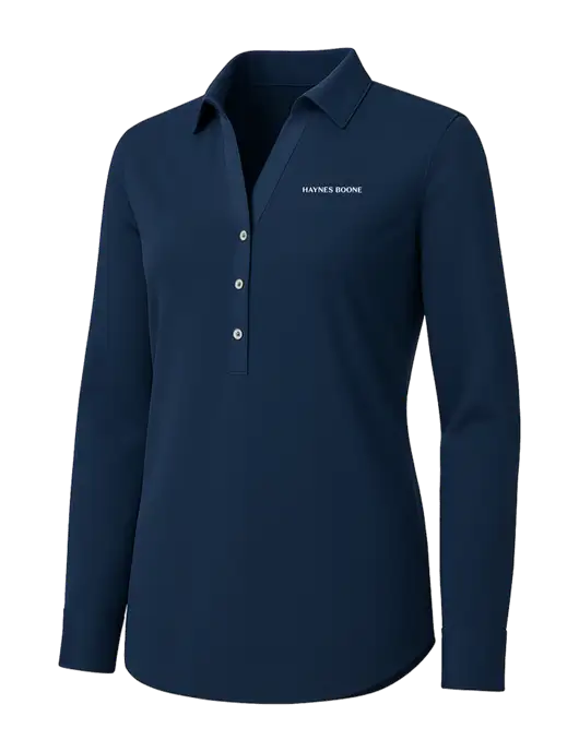 Womens Navy City Stretch Shirt w/Haynes & Boone Logo
