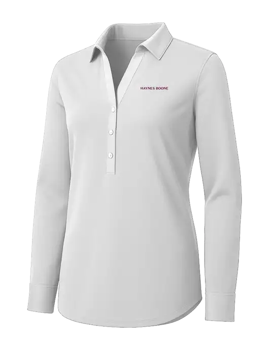 Womens White City Stretch Shirt w/Haynes & Boone Logo