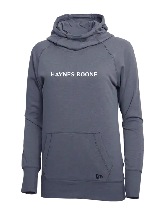 New Era True Navy Heather Womens Tri-Blend Fleece Pullover Hoodie w/Haynes & Boone Logo