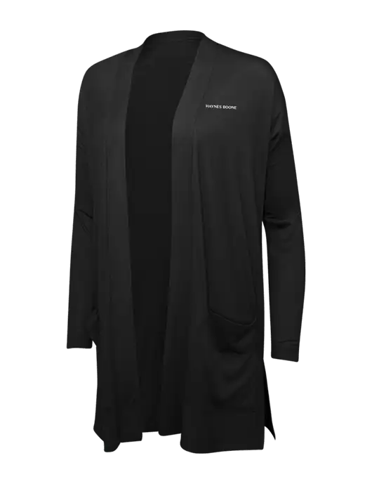Black Womens Concept Long Pocket Cardigan w/Haynes & Boone Logo