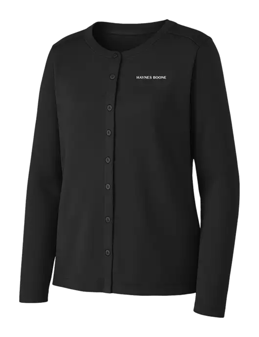 Black Womens Concept Stretch Button-Front Cardigan Sweater w/Haynes & Boone Logo